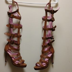 Leg Avenue Brown Gladiator Heels with Pink Lining